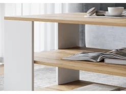 Mesa de centro moderna retangular simples com 2 prateleiras, 100 cm, carvalho wotan, branco mate Preto