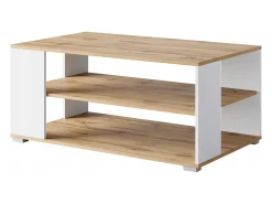 Mesa de centro moderna retangular simples com 2 prateleiras, 100 cm, carvalho wotan, branco mate Preto