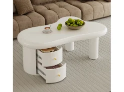Mesa De Centro|ModernLuxe Mesa de centro moderna 97x64x42cm - forma irregular - 2 gavetas - Branco