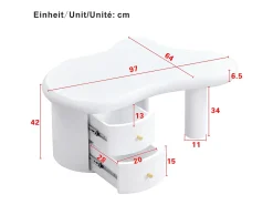 Mesa De Centro|ModernLuxe Mesa de centro moderna 97x64x42cm - forma irregular - 2 gavetas - Branco
