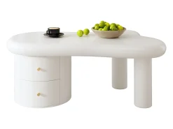 Mesa De Centro|ModernLuxe Mesa de centro moderna 97x64x42cm - forma irregular - 2 gavetas - Branco