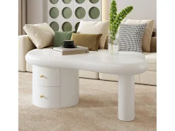 Mesa De Centro|ModernLuxe Mesa de centro moderna 97x64x42cm - forma irregular - 2 gavetas - Branco