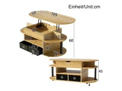 Mesa De Centro*ModernLuxe Mesa de centro moderna 105x50x60 cm - ​Função elevatória - 2 gavetas - Múltiplos compartimentos de armazenamento - Natural + preto Natural claro