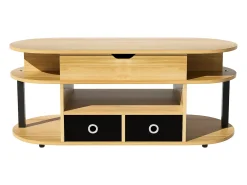 Mesa De Centro*ModernLuxe Mesa de centro moderna 105x50x60 cm - ​Função elevatória - 2 gavetas - Múltiplos compartimentos de armazenamento - Natural + preto Natural claro