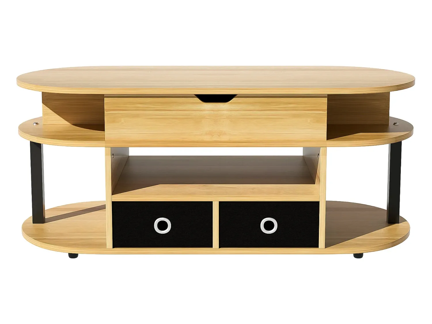 Mesa De Centro*ModernLuxe Mesa de centro moderna 105x50x60 cm - Função elevatória - 2 gavetas - Múltiplos compartimentos de armazenamento - Natural + preto Natural claro