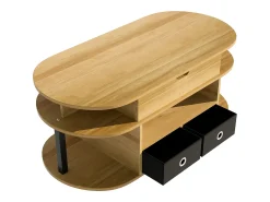 Mesa De Centro*ModernLuxe Mesa de centro moderna 105x50x60 cm - Função elevatória - 2 gavetas - Múltiplos compartimentos de armazenamento - Natural + preto Natural claro