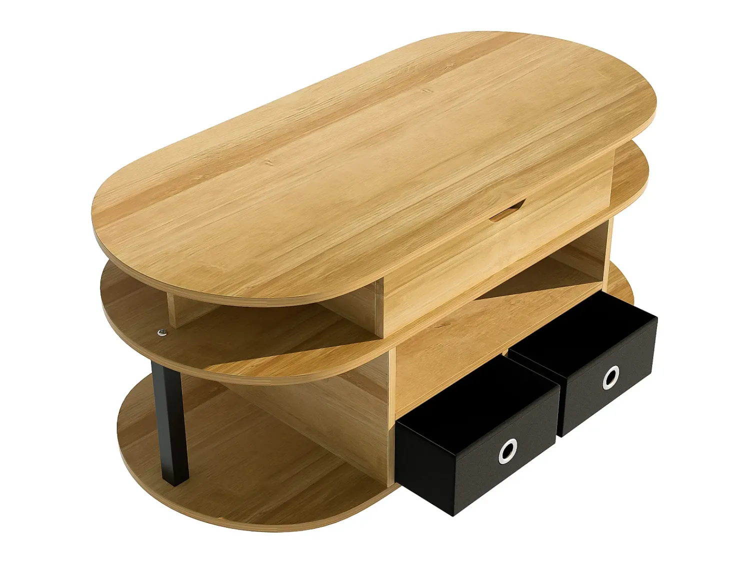 Mesa De Centro*ModernLuxe Mesa de centro moderna 105x50x60 cm - Função elevatória - 2 gavetas - Múltiplos compartimentos de armazenamento - Natural + preto Natural claro
