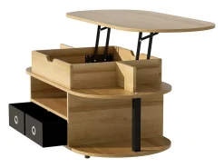 Mesa De Centro*ModernLuxe Mesa de centro moderna 105x50x60 cm - Função elevatória - 2 gavetas - Múltiplos compartimentos de armazenamento - Natural + preto Natural claro