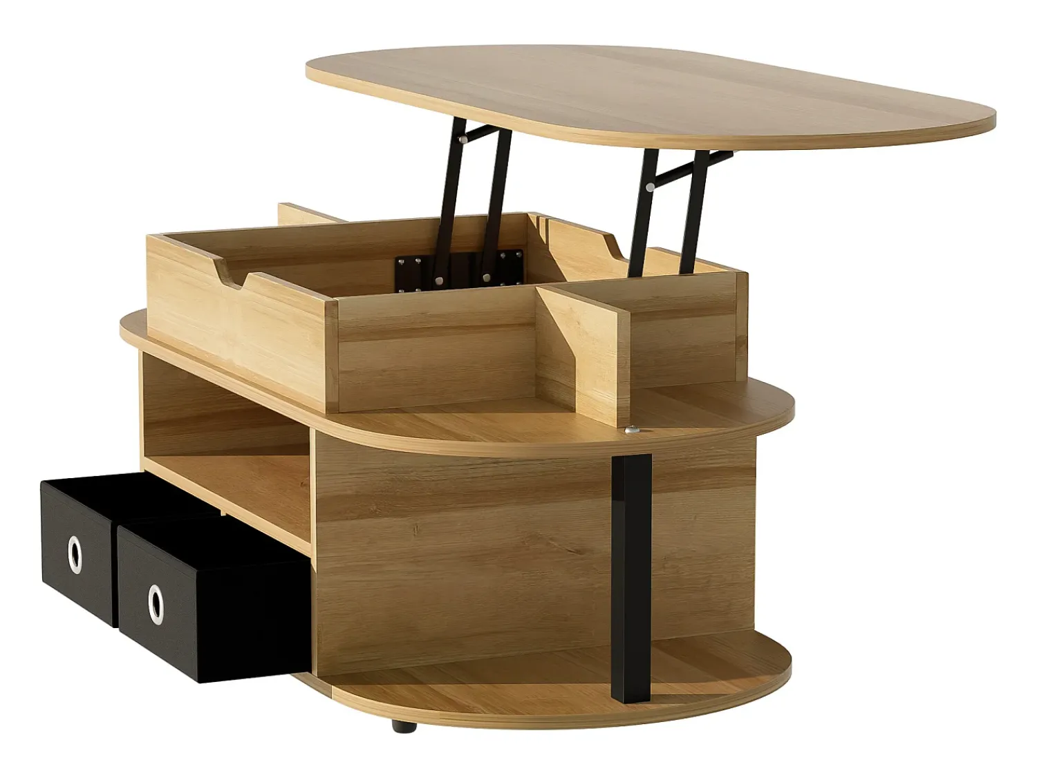 Mesa De Centro*ModernLuxe Mesa de centro moderna 105x50x60 cm - Função elevatória - 2 gavetas - Múltiplos compartimentos de armazenamento - Natural + preto Natural claro