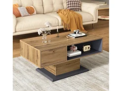 ModernLuxe Mesa de centro moderna 100x50x46,5 cm - Prateleiras abertas - Painéis de partículas - Natural^ Mesa De Centro