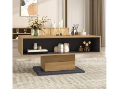 ModernLuxe Mesa de centro moderna 100x50x46,5 cm - Prateleiras abertas - Painéis de partículas - Natural^ Mesa De Centro