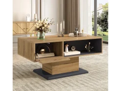 ModernLuxe Mesa de centro moderna 100x50x46,5 cm - Prateleiras abertas - Painéis de partículas - Natural^ Mesa De Centro