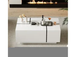 Mesa De Centro|ModernLuxe Mesa de centro moderna 100x60x40cm - acabamento brilhante - com 4 gavetas - branca Branco