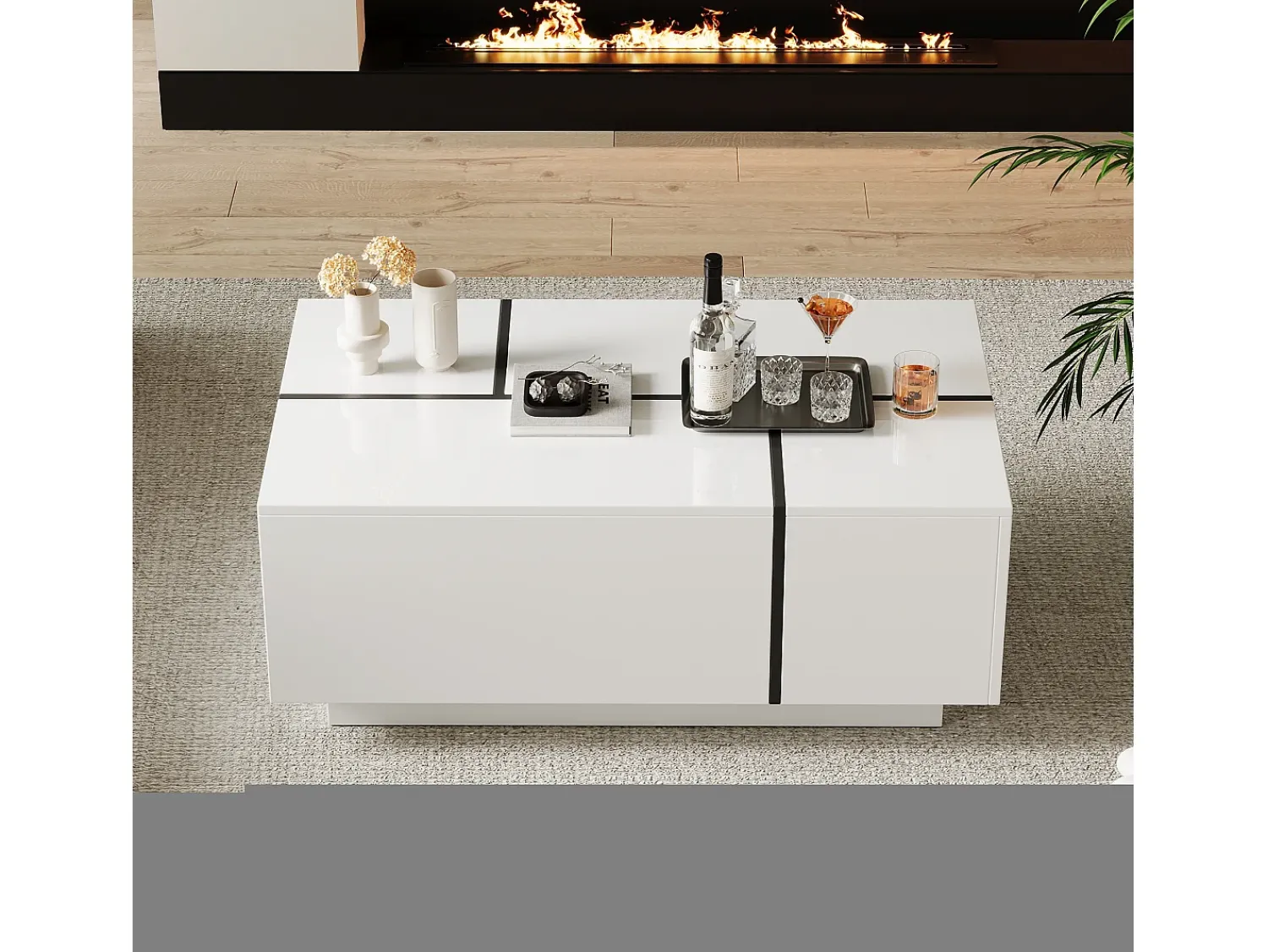 Mesa De Centro|ModernLuxe Mesa de centro moderna 100x60x40cm - acabamento brilhante - com 4 gavetas - branca Branco