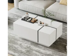 Mesa De Centro|ModernLuxe Mesa de centro moderna 100x60x40cm - acabamento brilhante - com 4 gavetas - branca Branco