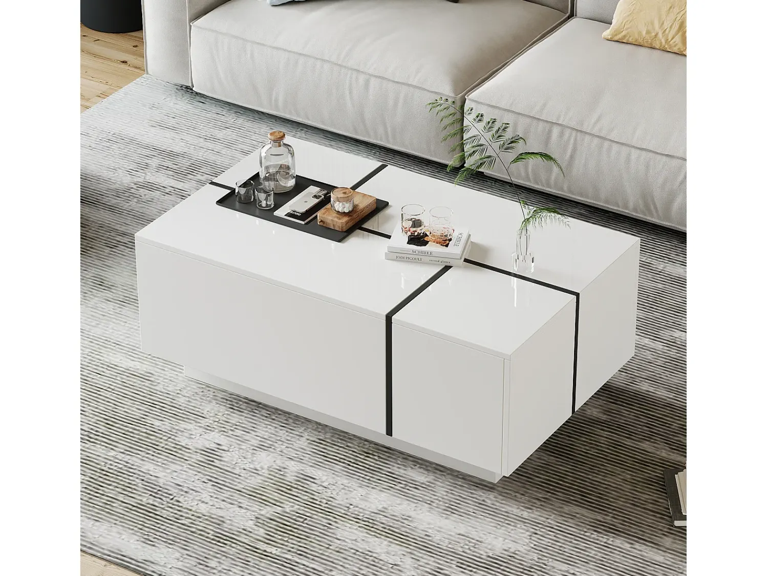 Mesa De Centro|ModernLuxe Mesa de centro moderna 100x60x40cm - acabamento brilhante - com 4 gavetas - branca Branco