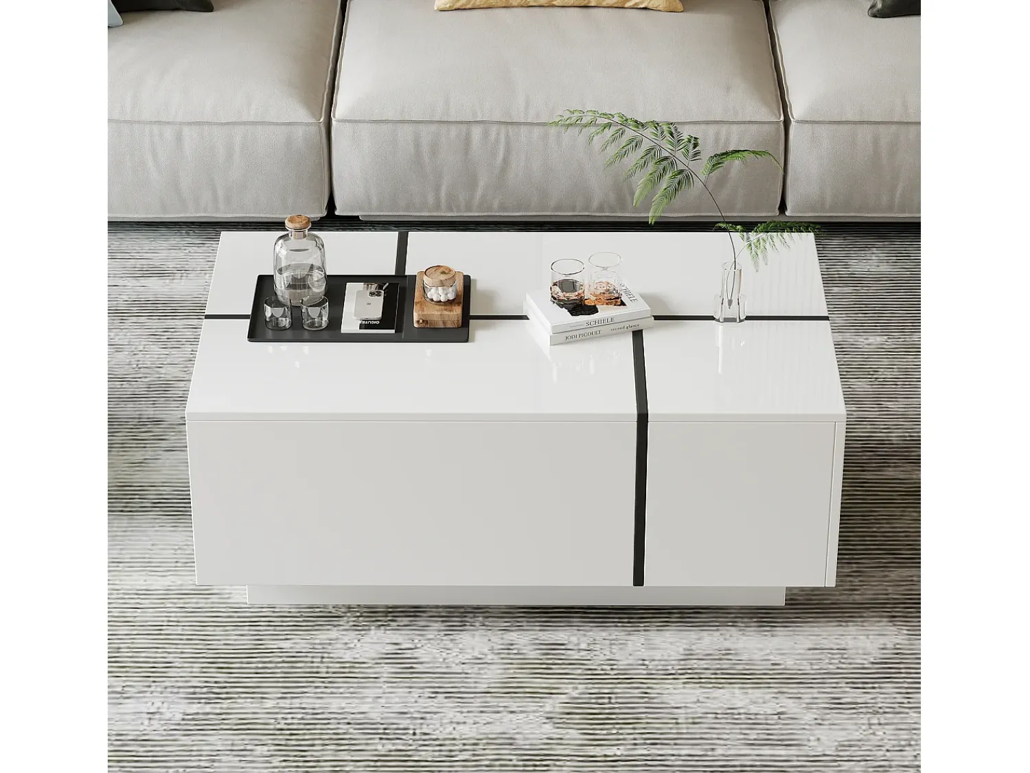 Mesa De Centro|ModernLuxe Mesa de centro moderna 100x60x40cm - acabamento brilhante - com 4 gavetas - branca Branco