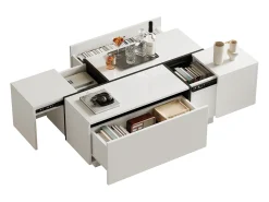 Mesa De Centro|ModernLuxe Mesa de centro moderna 100x60x40cm - acabamento brilhante - com 4 gavetas - branca Branco