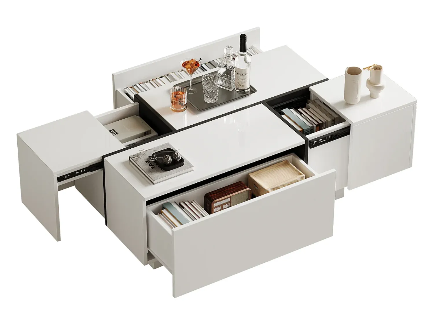 Mesa De Centro|ModernLuxe Mesa de centro moderna 100x60x40cm - acabamento brilhante - com 4 gavetas - branca Branco