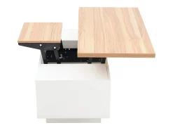Clearance ModernLuxe Mesa de centro moderna 100x50x40 cm - com 2 portas - mecanismo duplo de elevação - compartimento oculto - Branco+Natural Natural claro / Branco
