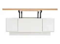 Clearance ModernLuxe Mesa de centro moderna 100x50x40 cm - com 2 portas - mecanismo duplo de elevação - compartimento oculto - Branco+Natural Natural claro / Branco