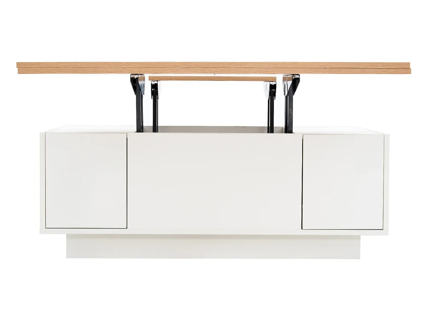 Clearance ModernLuxe Mesa de centro moderna 100x50x40 cm - com 2 portas - mecanismo duplo de elevação - compartimento oculto - Branco+Natural Natural claro / Branco