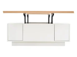 Clearance ModernLuxe Mesa de centro moderna 100x50x40 cm - com 2 portas - mecanismo duplo de elevação - compartimento oculto - Branco+Natural Natural claro / Branco