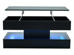 Mesa De Centro*ModernLuxe Mesa de centro moderna 100x50x42 cm - com iluminação LED - compartimento oculto - elevador hidráulico - Preto