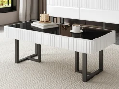 Mesa De Centro|ModernLuxe Mesa de centro moderna 110x50.5x41 cm - Tampo preto brilhante - Estrutura de ferro - MDF + painéis de partículas - Preto e branco Preto / Branco