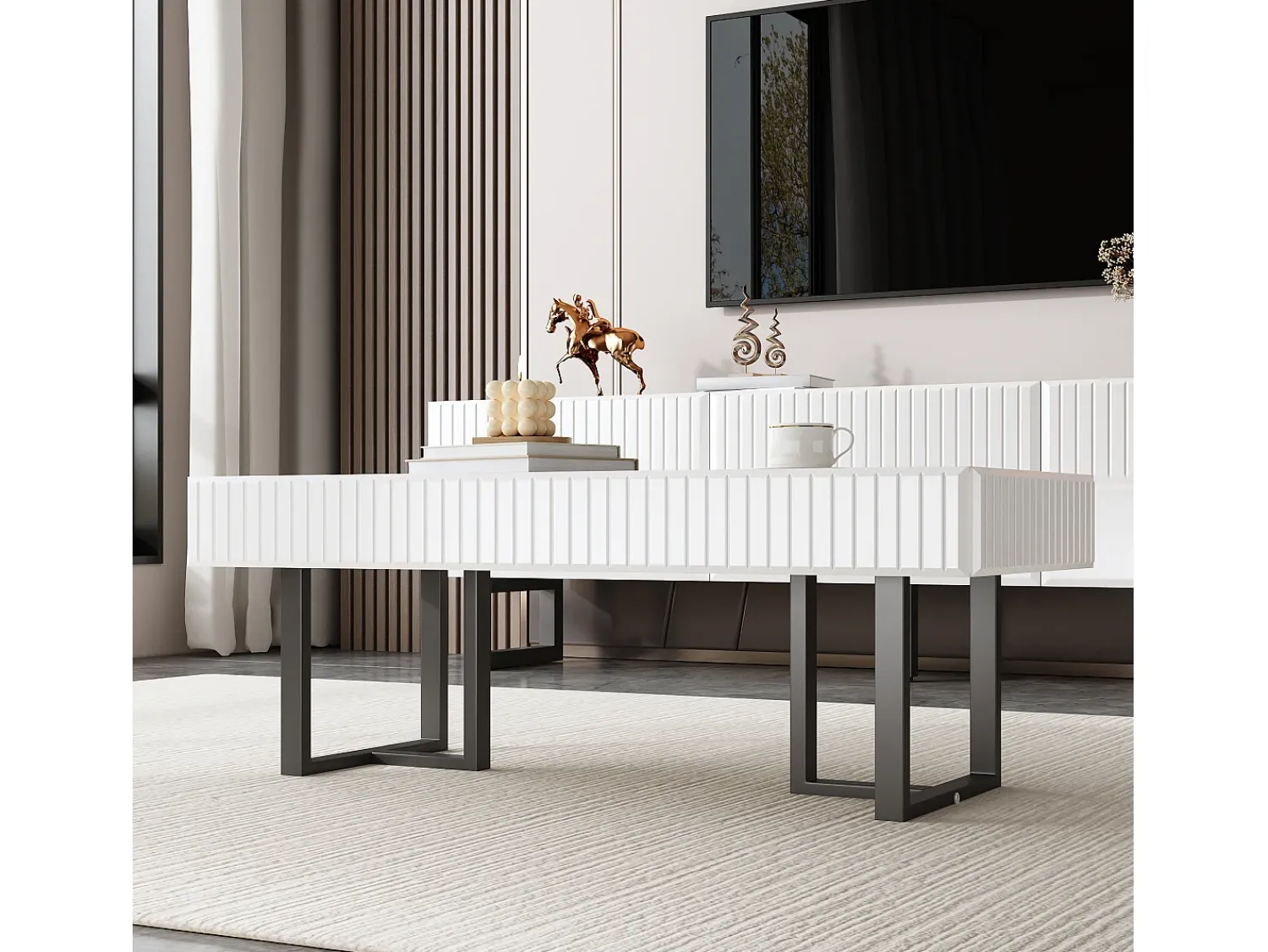 Mesa De Centro|ModernLuxe Mesa de centro moderna 110x50.5x41 cm - Tampo preto brilhante - Estrutura de ferro - MDF + painéis de partículas - Preto e branco Preto / Branco