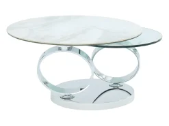 Mesa De Centro*Maison Céphy Mesa de centro modular em vidro temperado, cerâmica e metal - Efeito mármore branco - JOLINE Transparente / Branco