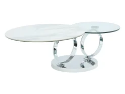 Mesa De Centro*Maison Céphy Mesa de centro modular em vidro temperado, cerâmica e metal - Efeito mármore branco - JOLINE Transparente / Branco