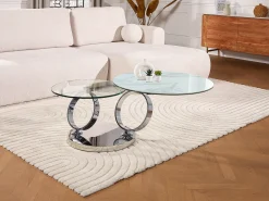 Mesa De Centro*Maison Céphy Mesa de centro modular em vidro temperado, cerâmica e metal - Efeito mármore branco - JOLINE Transparente / Branco