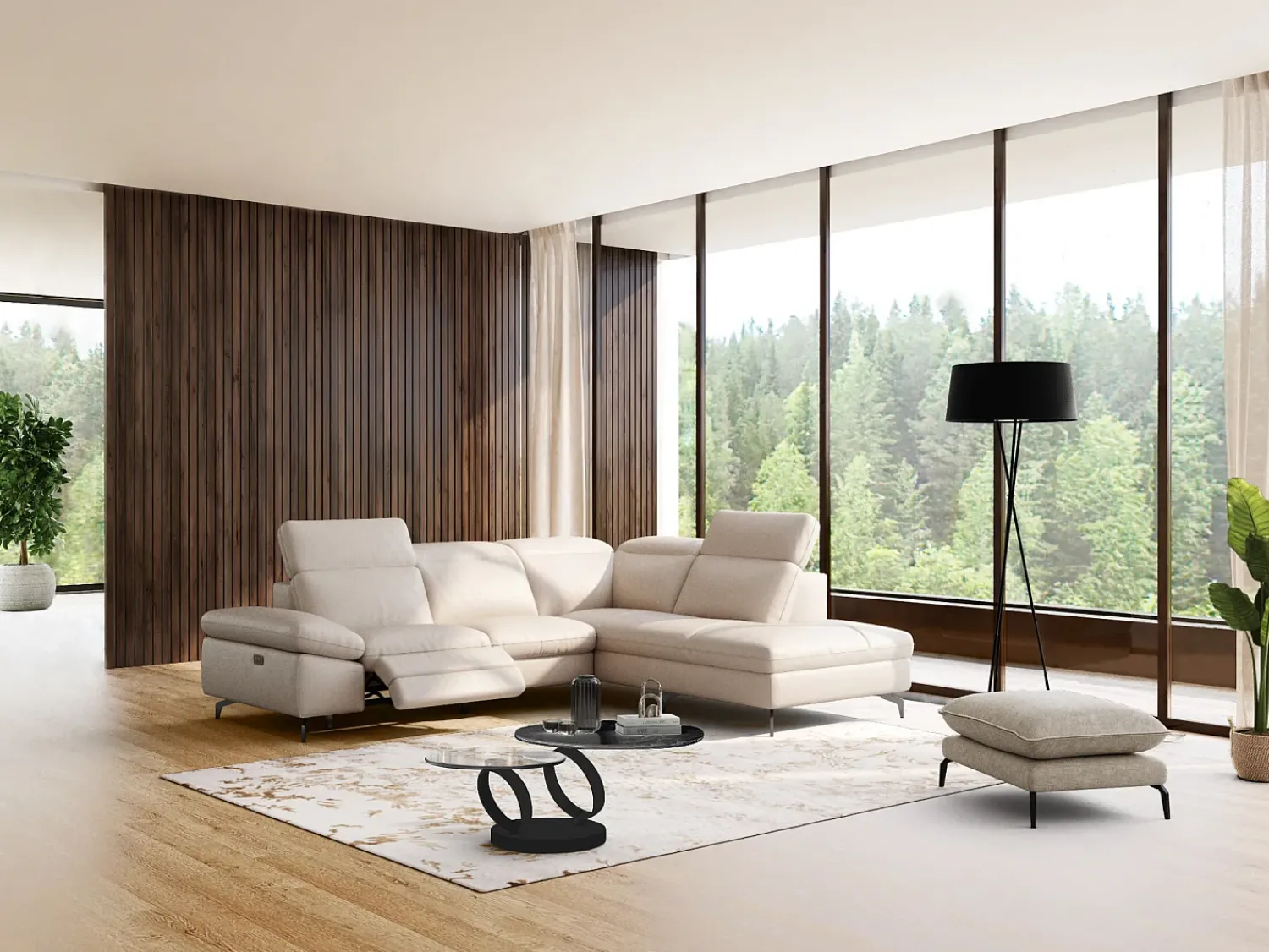 Maison Céphy Mesa de centro modular em vidro temperado, cerâmica e metal - Efeito mármore preto - JOLINE^ Mesa De Centro