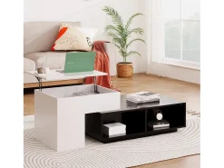 Discount Hauss Spole Mesa de centro modular 115x60x43cm com tampo elevatório, armazenamento integrado, branco e Preto