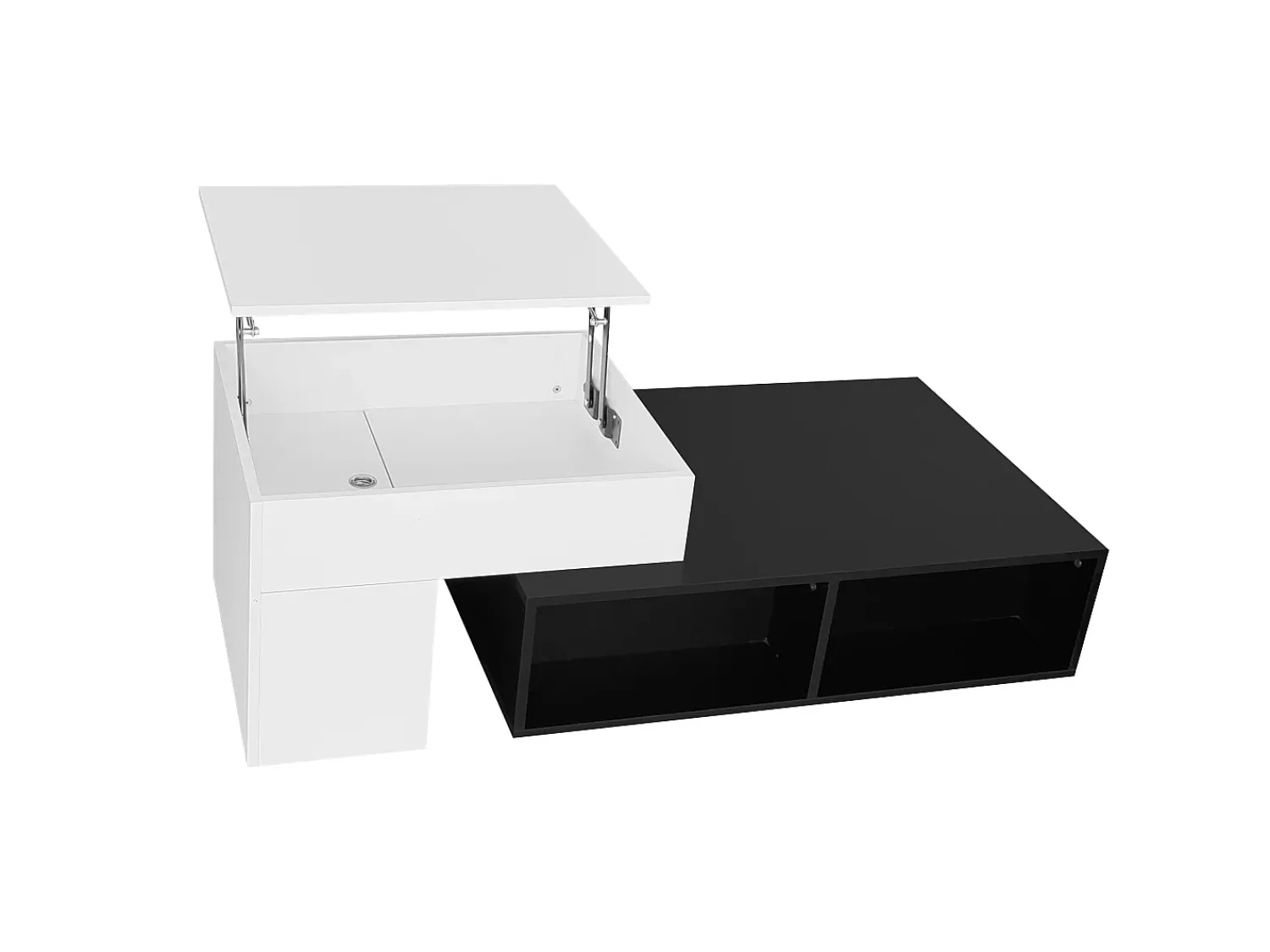 Discount Hauss Spole Mesa de centro modular 115x60x43cm com tampo elevatório, armazenamento integrado, branco e Preto