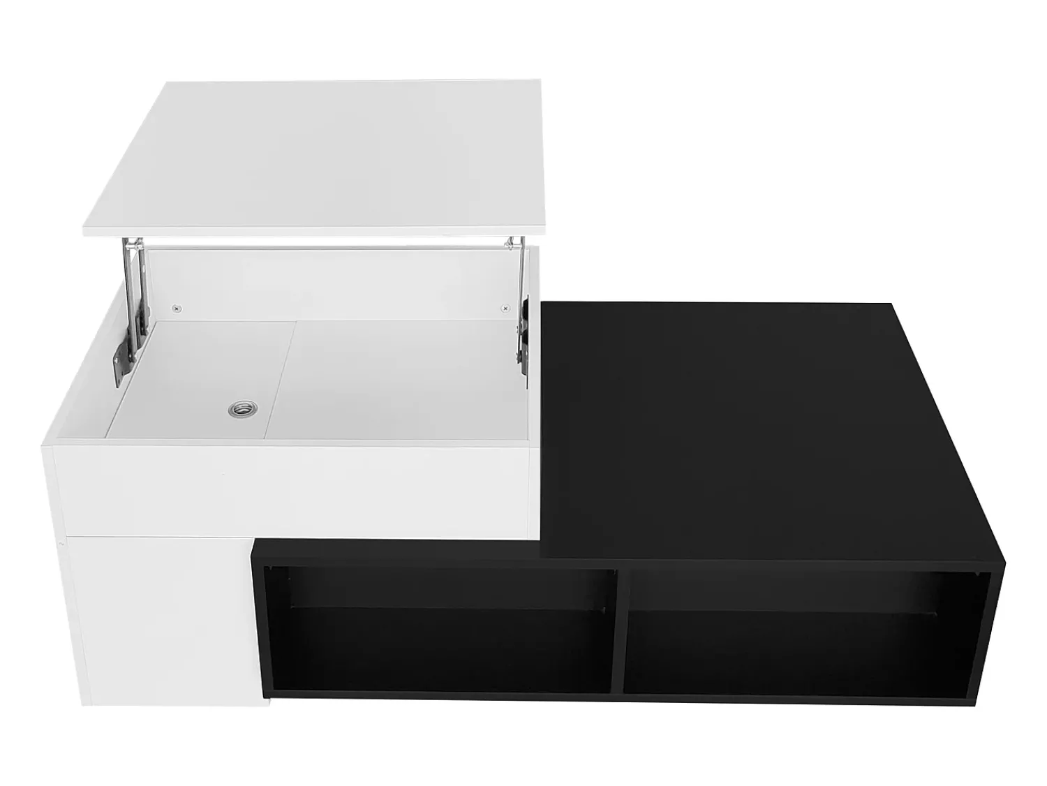 Discount Hauss Spole Mesa de centro modular 115x60x43cm com tampo elevatório, armazenamento integrado, branco e Preto