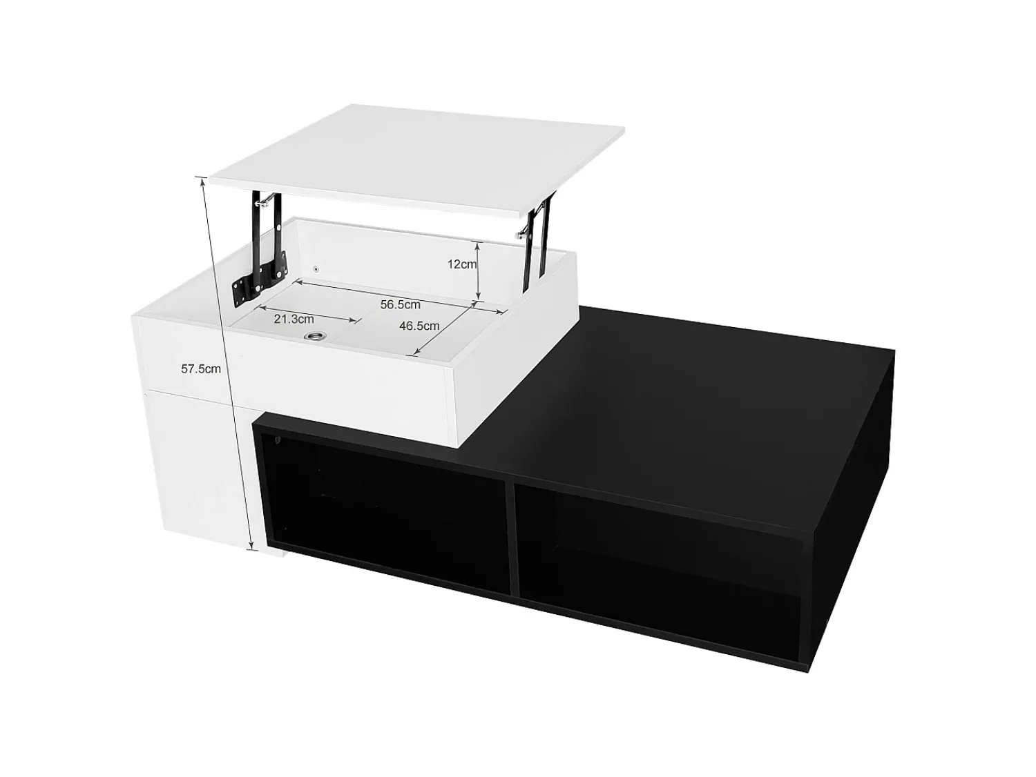 Discount Hauss Spole Mesa de centro modular 115x60x43cm com tampo elevatório, armazenamento integrado, branco e Preto