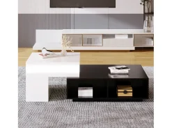 Discount Hauss Spole Mesa de centro modular 115x60x43cm com tampo elevatório, armazenamento integrado, branco e Preto