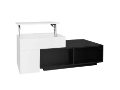 Discount Hauss Spole Mesa de centro modular 115x60x43cm com tampo elevatório, armazenamento integrado, branco e Preto