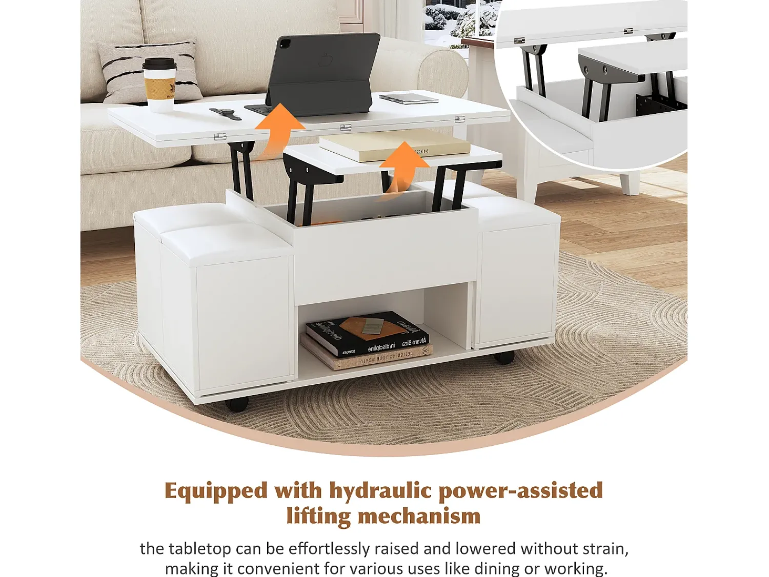 ModernLuxe Mesa de centro multifuncional - transformada em mesa e 4 bancos -^ Mesa De Centro
