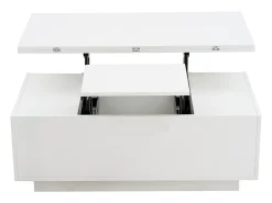 Mesa De Centro|Hauss Spole Mesa de centro multifuncional elevável com armazenamento oculto, puro, estrutura de MDF Branco