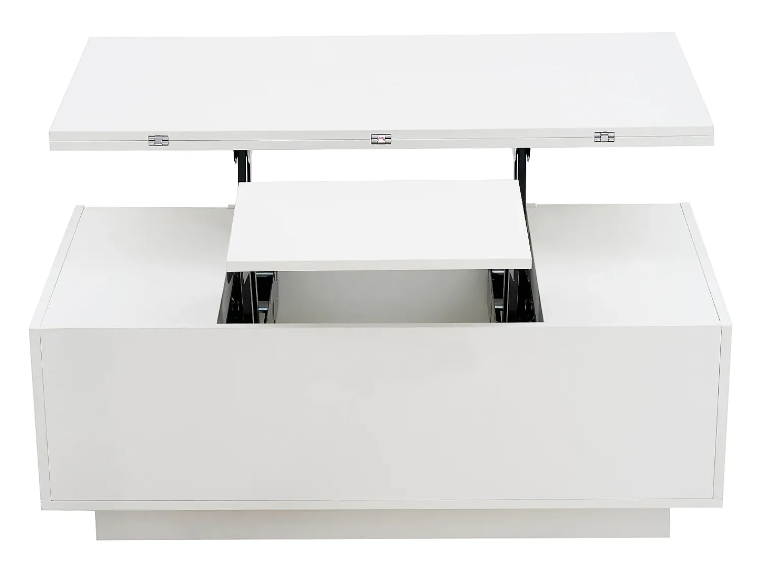 Mesa De Centro|Hauss Spole Mesa de centro multifuncional elevável com armazenamento oculto, puro, estrutura de MDF Branco
