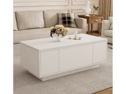 Mesa De Centro|Hauss Spole Mesa de centro multifuncional elevável com armazenamento oculto, puro, estrutura de MDF Branco