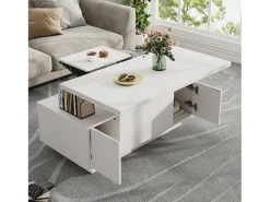 Mesa De Centro|Hauss Spole Mesa de centro multifuncional elevável com armazenamento oculto, puro, estrutura de MDF Branco
