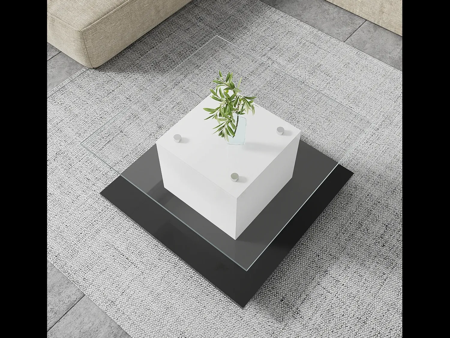 Discount Merax Mesa de centro móvel com rodízios giratórios - 80 x 80 x 40 cm - Vidro e aglomerado - LEDs - e preto Branco