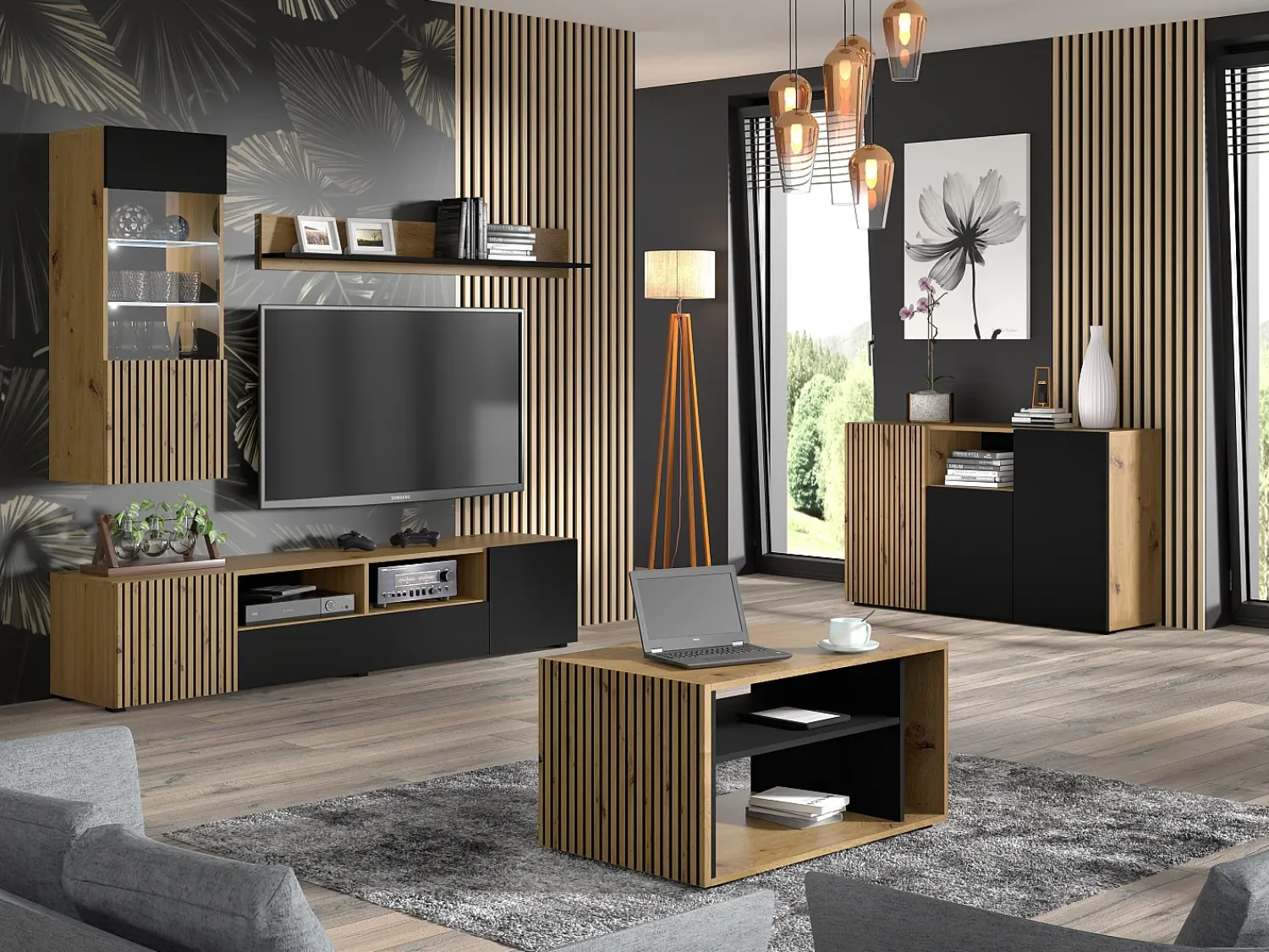 Mesa De Centro*Furnlux Mesa de centro Nera madeira e preto 45cm Preto / Creme