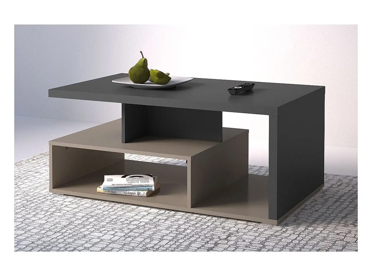 Mesa De Centro*Meublorama Mesa de centro NESS – Tampo 100 x 60 cm – Acabamento Congo e antracite – Design moderno Bege