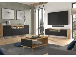Furnlux Mesa de centro Nexa madeira e preto 45cm Preto / Creme