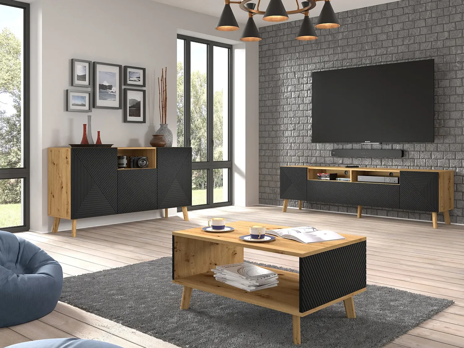 Furnlux Mesa de centro Nexa madeira e preto 45cm Preto / Creme